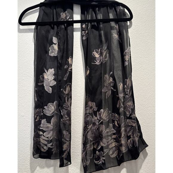 LAURA ASHLEY Rectangle Scarf Black Floral Silk Wide Sheer Stripes READ - Picture 8 of 12